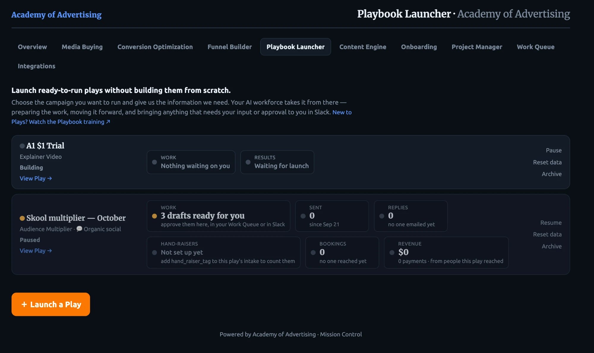 Mission Control Playbook Launcher: plays running with their results