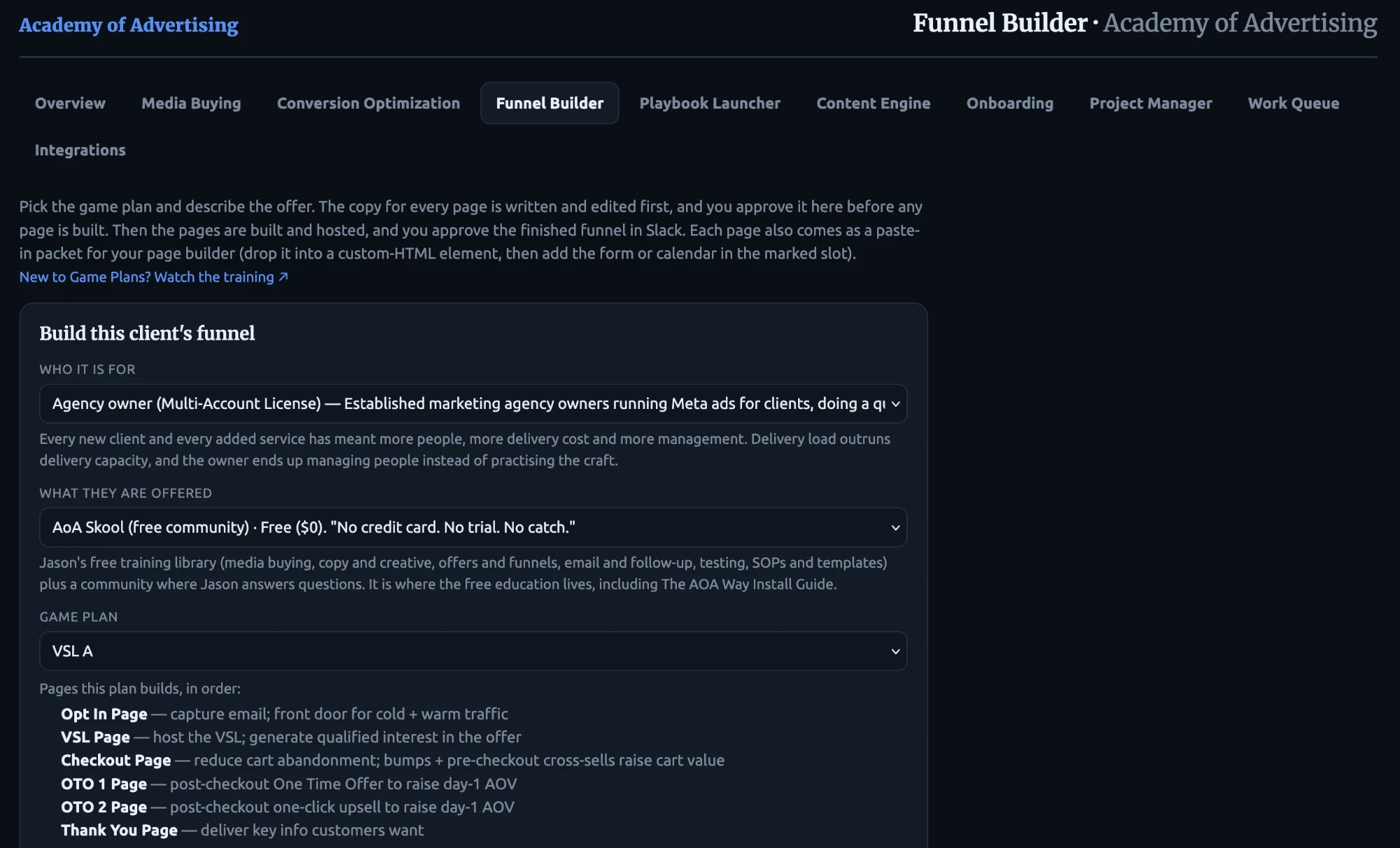 Mission Control Funnel Builder: pick the game plan and the pages it builds